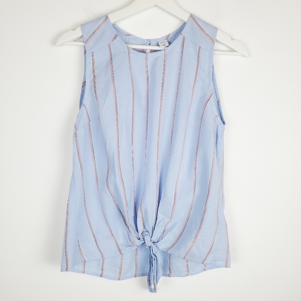 Old Navy XS Striped Sleeveless blouse Tie front Keyhole back‎